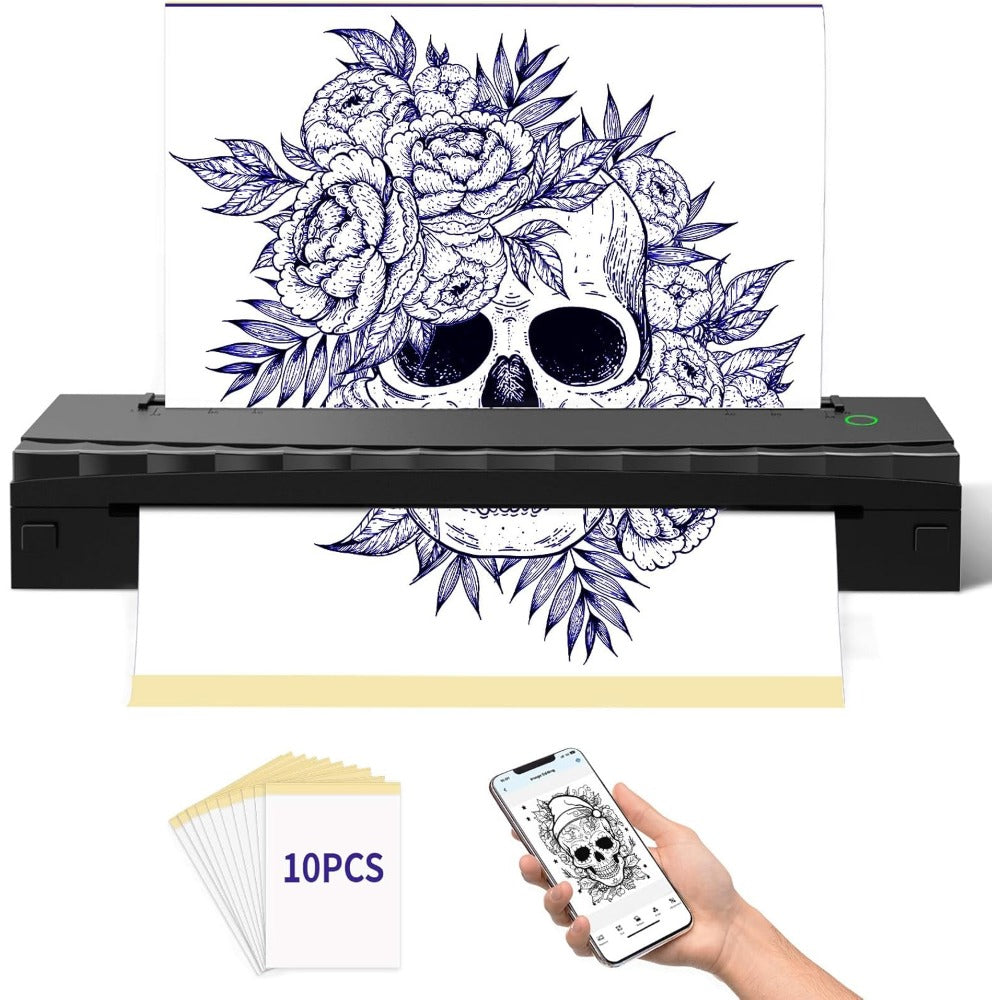 Tattoo Stencil Printer D80 - Wireless Bluetooth Thermal Printer for Tattoo Transfer Paper & A4 Office Printing, Portable Inkless Printer Compatible with iOS Android Laptop Phone Tablet