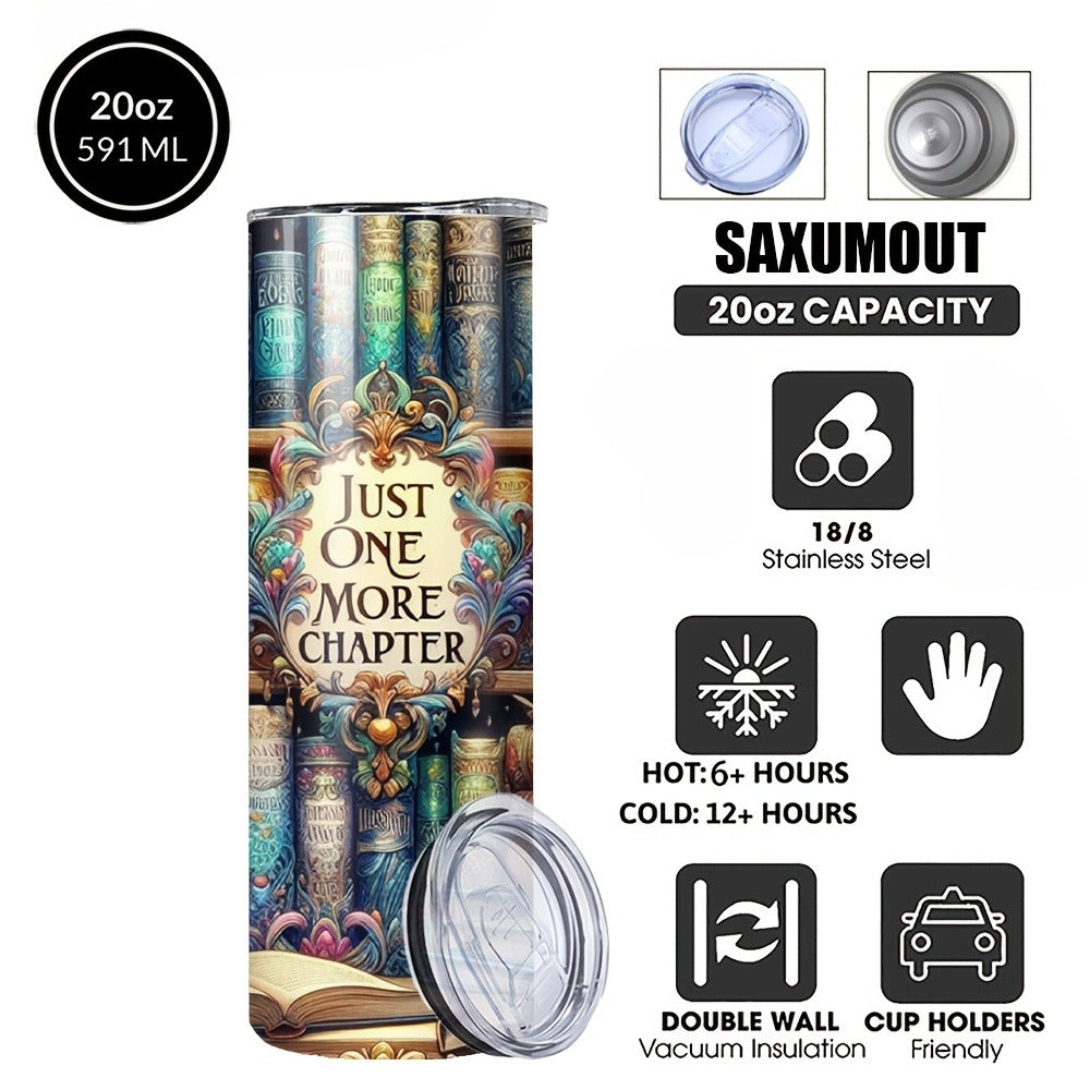 Vintage Bookshelf Insulated Tumbler 20oz - Stainless Steel Travel Mug with Lid & Straw Hot Cold Drinks Coffee Cup Camping Drinkware Gift for Book Lovers (Multicolored)