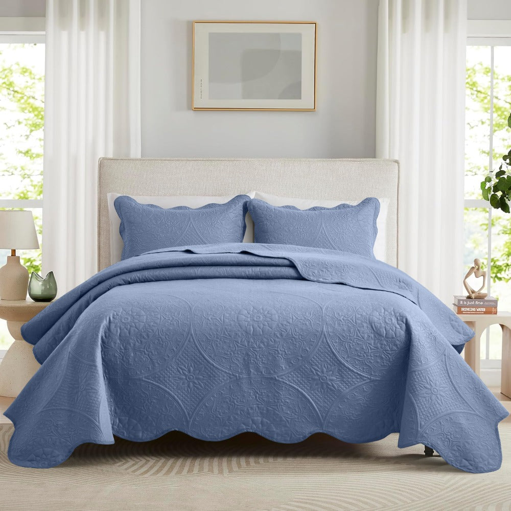 Quilted Bedspread Set 3 Piece ¨C Soft Floral Coverlet with Pillow Shams, Lightweight Breathable Quilt for Bedroom & Guest Room, All Season Bed Cover