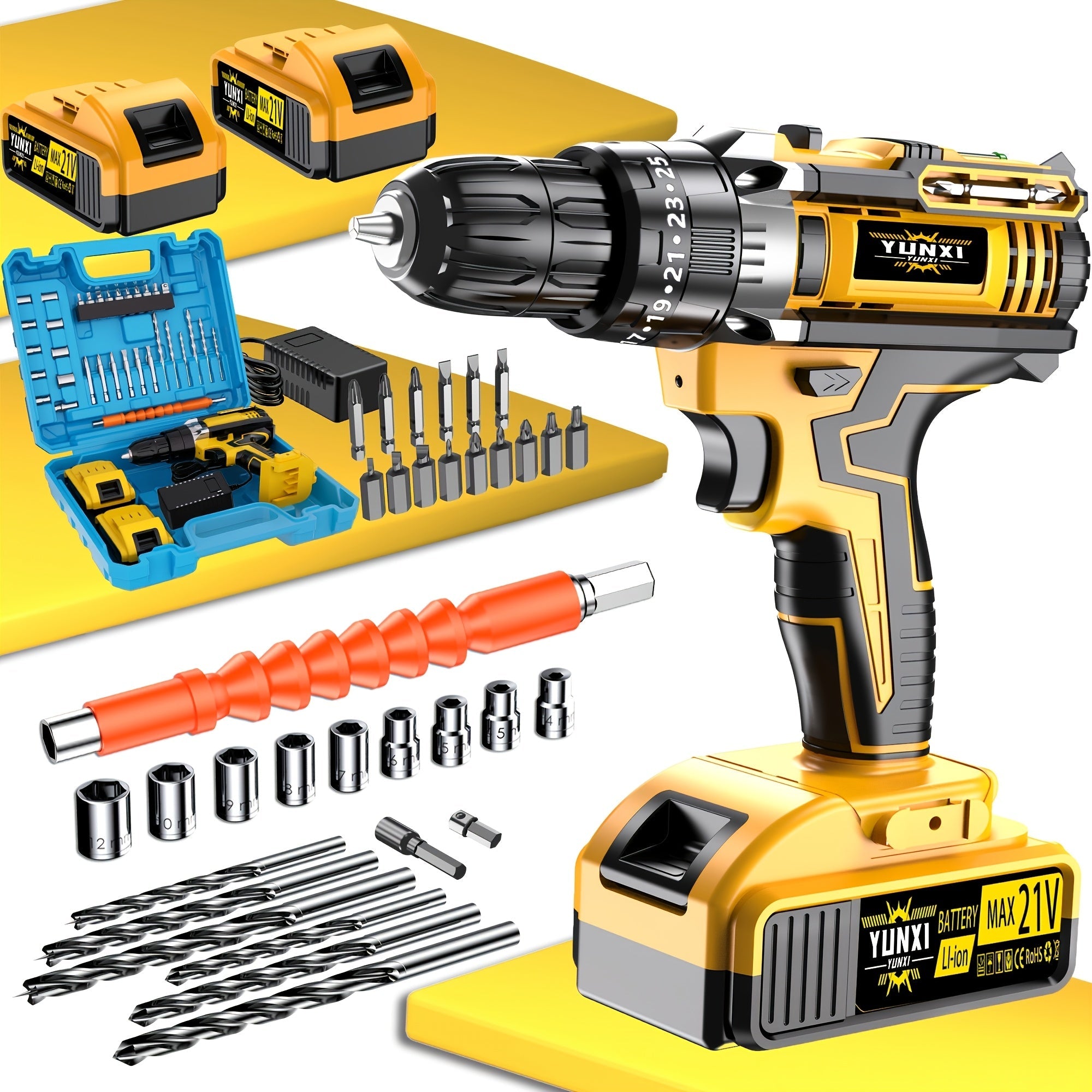 Cordless Impact Drill Set 21V - Wireless Power Drill with Battery & Quick Charger, Multifunctional Tool Kit for Home Repair, DIY Projects & Family Use, Multiple Configurations Available (Gift for Men)