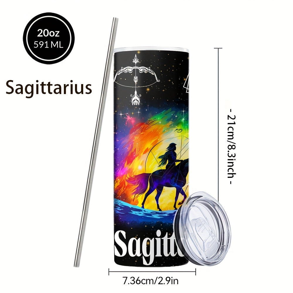 Zodiac Tumbler 20oz Stainless Steel Insulated Travel Cup with Lid & Straw Horoscope Coffee Mug All 12 Signs Hot Cold Drinks Gift Birthday Halloween Christmas