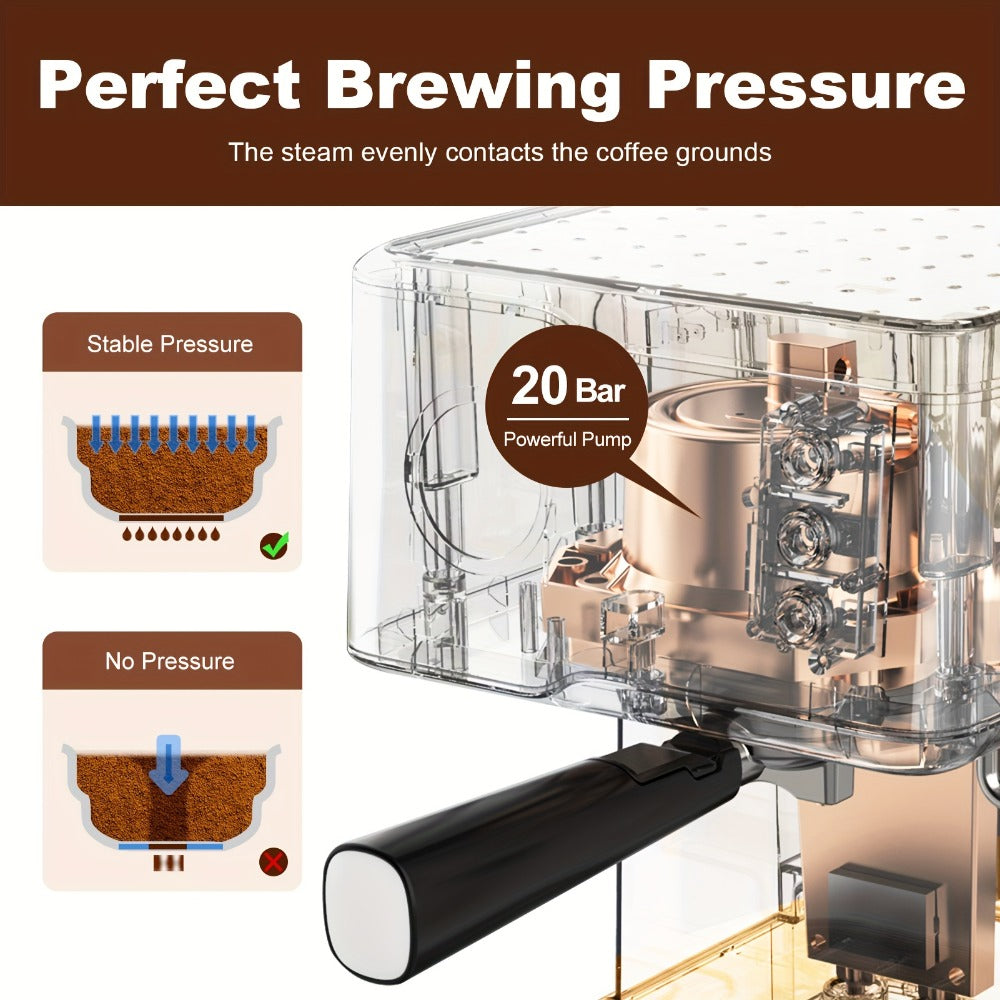 20 Bar Espresso Machine 950W ¨C Stainless Steel Espresso & Cappuccino Latte Maker with Steam Wand Milk Frother, 49.03oz Water Tank, ESE Pod Filter, Home Barista Coffee Machine ¨C Black, Pressure Gauge