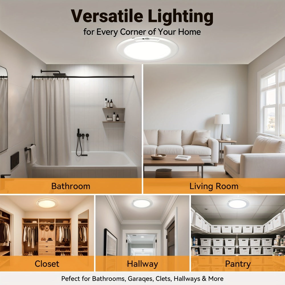 Rechargeable LED Ceiling Light with Motion Sensor ¨C Remote Control Dimmable, 3 Color Temps 3000K/4500K/6500K, 10 Brightness Levels, Battery Operated Closet Light for Bathroom Hallway Pantry Porch