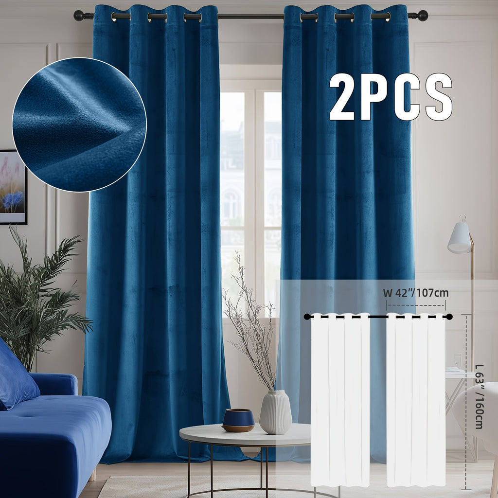 Velvet Room Darkening Curtains 2 Panels | Grommet Top Thermal Insulated Soundproof Blackout Curtains for Living Room Bedroom, Soft Solid Color Vintage Window Drapes