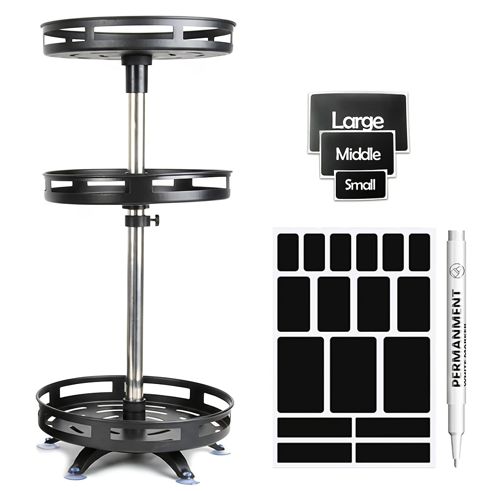 Lazy Susan Turntable Organizer Metal Rotating Spice Rack 1 2 3 Tier for Cabinet Kitchen Countertop Pantry Bathroom ¨C Spinning Storage Rack with Suction Cup Feet & Labels