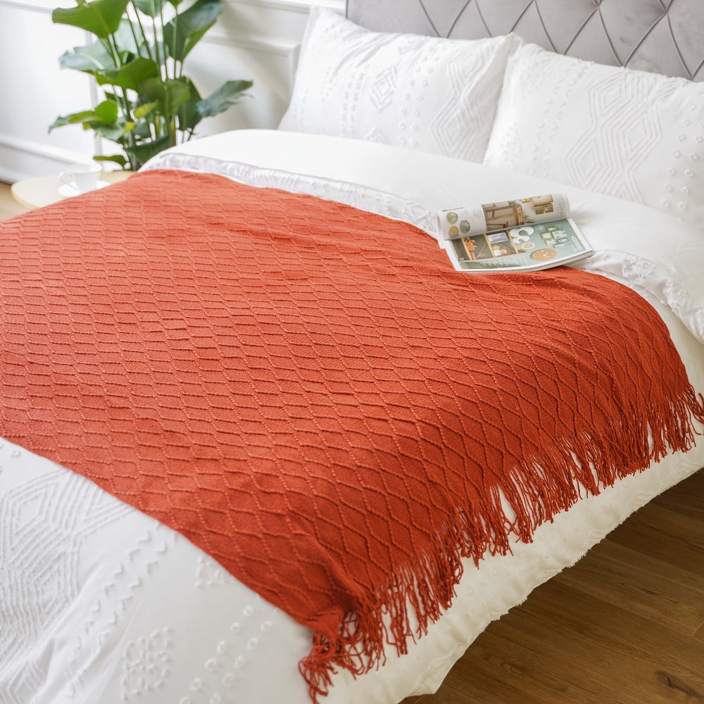 Tassel Throw Blanket ¨C Soft Lightweight Decorative Fringe Throw for Couch, Chair, Bed & Sofa, 50¡±¡Á60¡±, 6 Colors, Boho Home Decor
