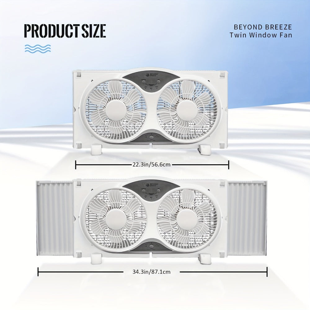 Window Fan Twin 9-Inch with Remote Control, Reversible Airflow Blades In/Out Exchange, 3 Speed Settings, Built-In Extender Panels, Quiet Digital Window Fan for Bedroom Home Office, White