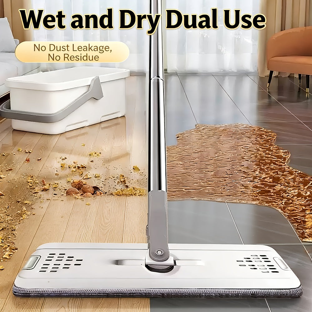 Hands-Free Flat Mop with Bucket Set ¨C 8pcs, 6 Microfiber Pads & Gloves, Dry & Wet Floor Cleaning for Bedroom, Kitchen & Bathroom