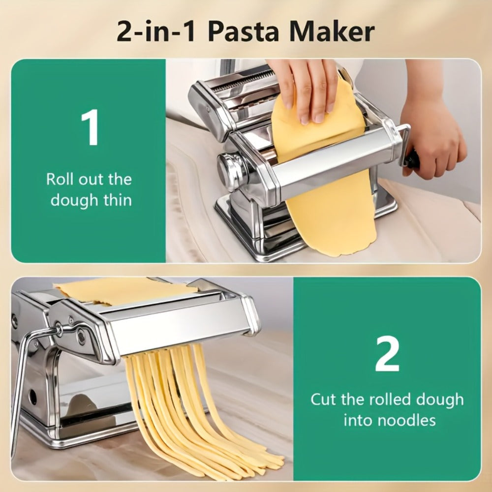Manual Pasta Maker Machine Stainless Steel ¨C Hand Crank Pasta Roller for Spaghetti Fettuccine Lasagne Noodles, Adjustable Thickness, Anti-Slip Handle, Fresh Homemade Pasta Kitchen Gadget Gift for Foodies