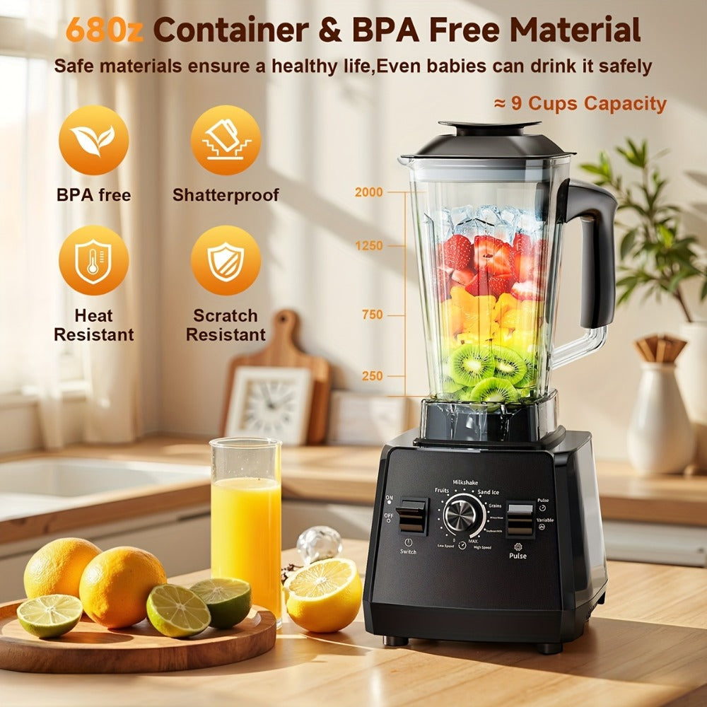 Professional Blender for Kitchen 68oz 25000RPM 2400W - Countertop Smoothie Blender with 2 Containers Stainless Steel Blade Variable Speed Pulse for Ice Frozen Fruit Juice Shakes 7 Colors