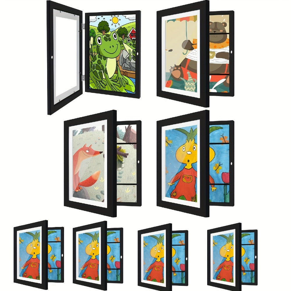 Kids Artwork Frames Front Opening Changeable 8.5x11 Inch Children Art Display Picture Frame for Drawing Crafts Photos Holds 130 Pieces Wood Black White
