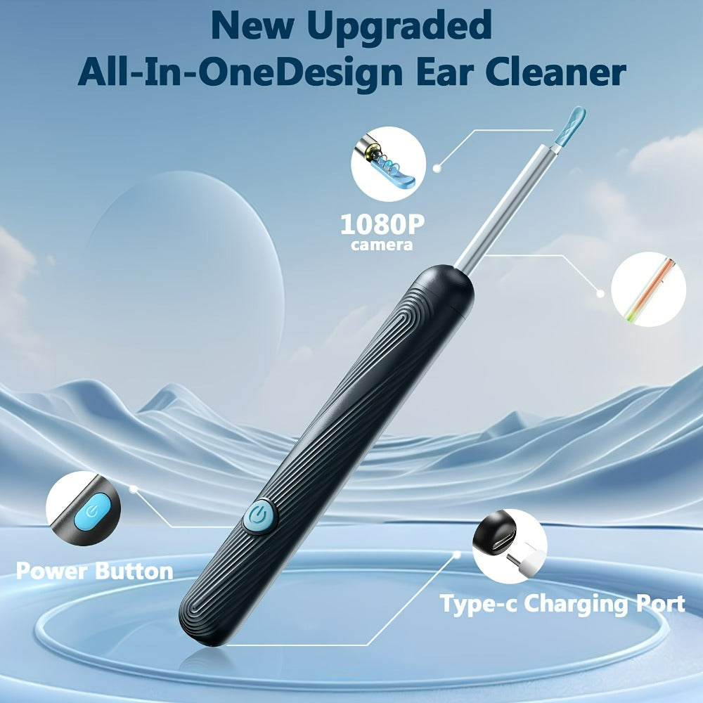 Ear Wax Removal Camera Visual Ear Cleaner 1080P HD ¨C 6 Safety Ear Spoons 7-Piece Kit, USB Charging, Real-Time Smartphone Inspection, Portable Ear Cleaning Tool for Adults Kids, Black and White