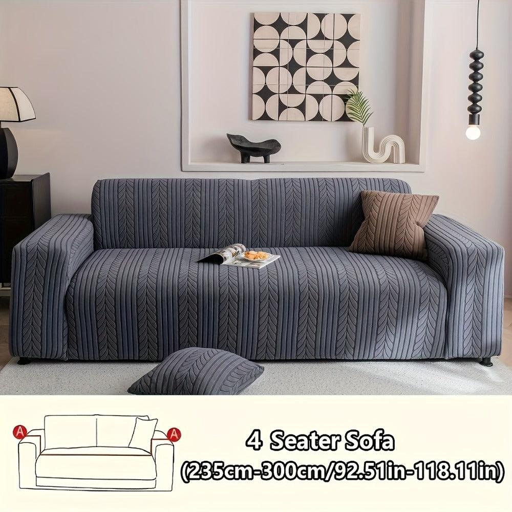 Sofa Cover Stretchy Washable Slipcover for 1 2 3 4 Seater Couch, Zigzag Textured Fabric, Scratch Slip Resistant Furniture Protector, Cream White Light Grey Dark Gray Coffee Brown