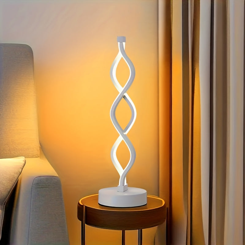 Spiral LED Table Lamp ¨C Modern Minimalist Wave Dimmable Desk Lamp, 3 Color Temperatures, USB Charging, Metallic Base, Creative Curved Night Light for Bedroom Living Room Office Study (1pc / 2pc / Wooden)