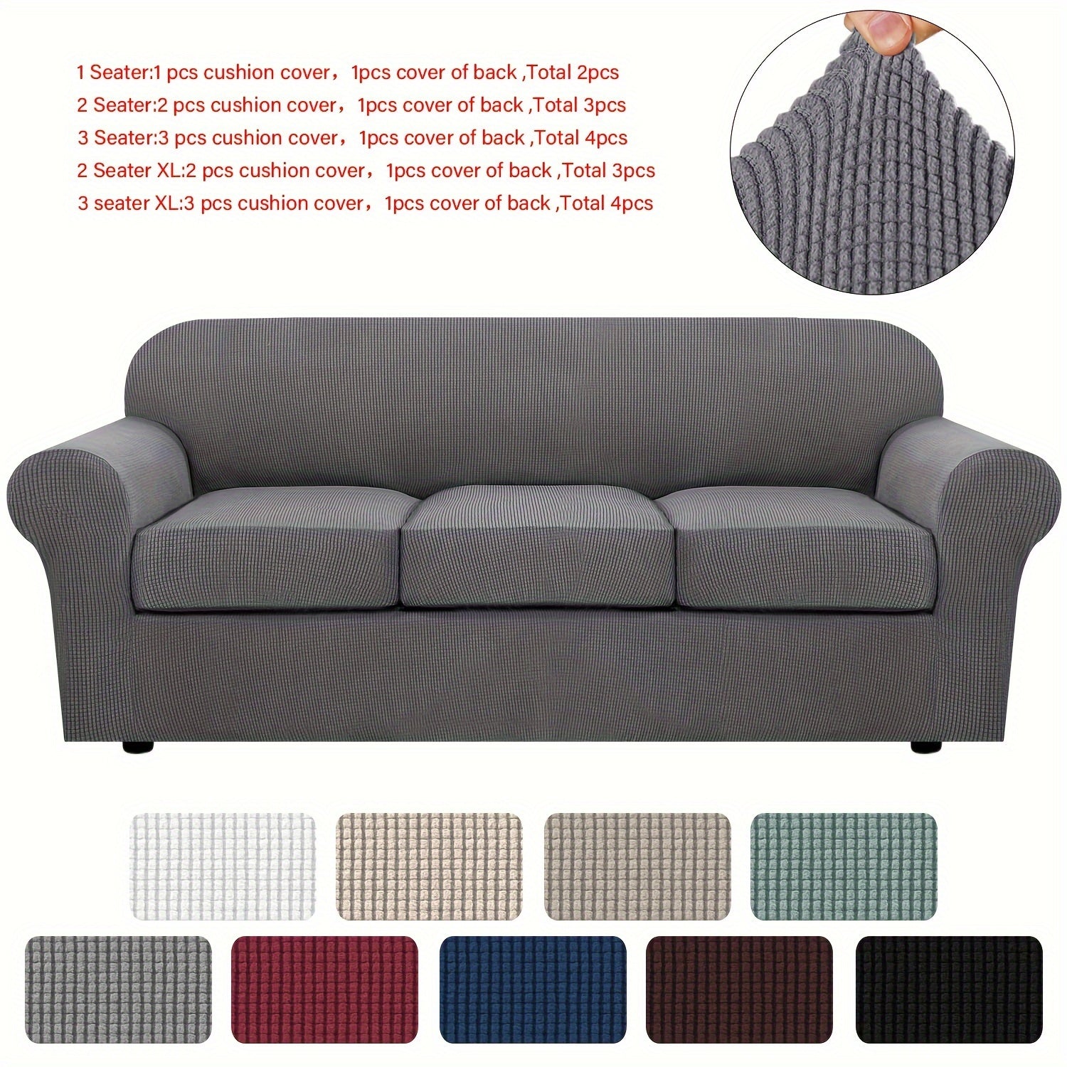 Stretch Sofa Cover Elastic Slipcover Grid Pattern Jacquard Anti-Slip Full Coverage Sofa Protector Machine Washable for 1 2 3 Seater XL Sofa Living Room Bedroom