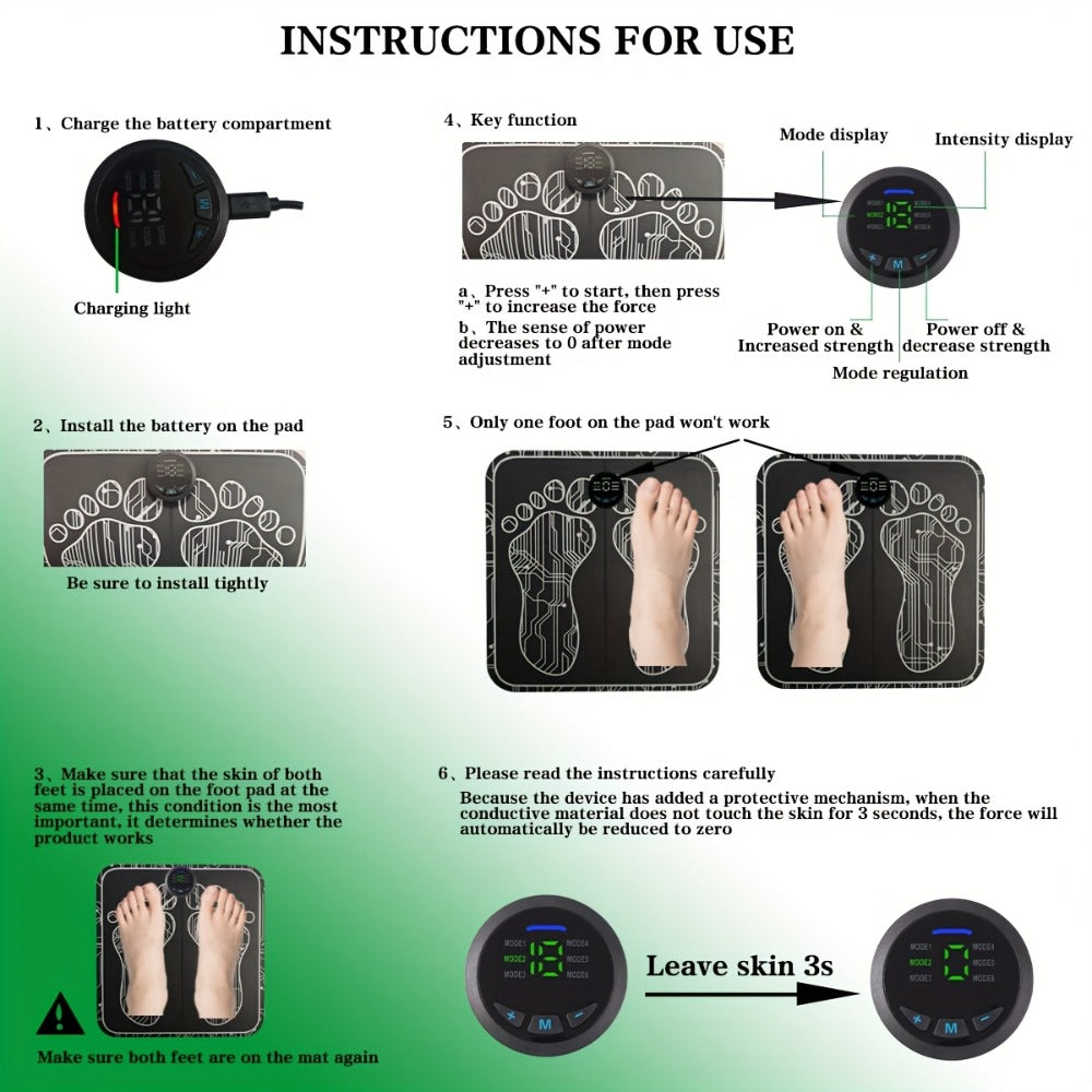 EMS Foot Massager Pad with TENS Therapy ¨C Portable Electric Foot Massage Machine, Reusable Pad, Multiple Mode Adjustment, Pain Relief for Plantar Fasciitis & Tired Feet