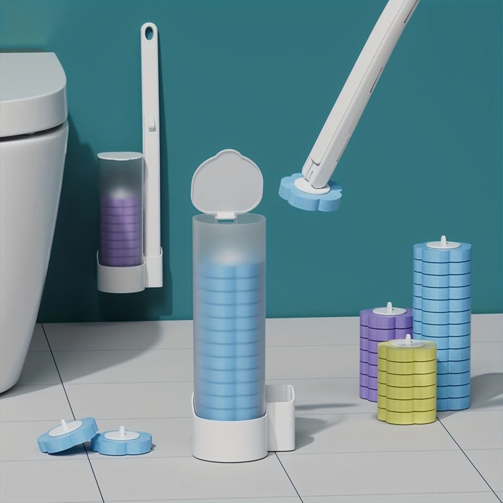 Disposable Toilet Brush Set with Replaceable Heads - 7-Piece Bathroom Cleaning Kit, Portable & Durable