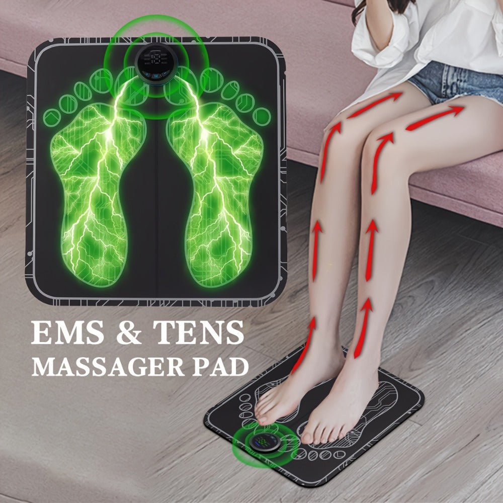 EMS Foot Massager Pad with TENS Therapy ¨C Portable Electric Foot Massage Machine, Reusable Pad, Multiple Mode Adjustment, Pain Relief for Plantar Fasciitis & Tired Feet