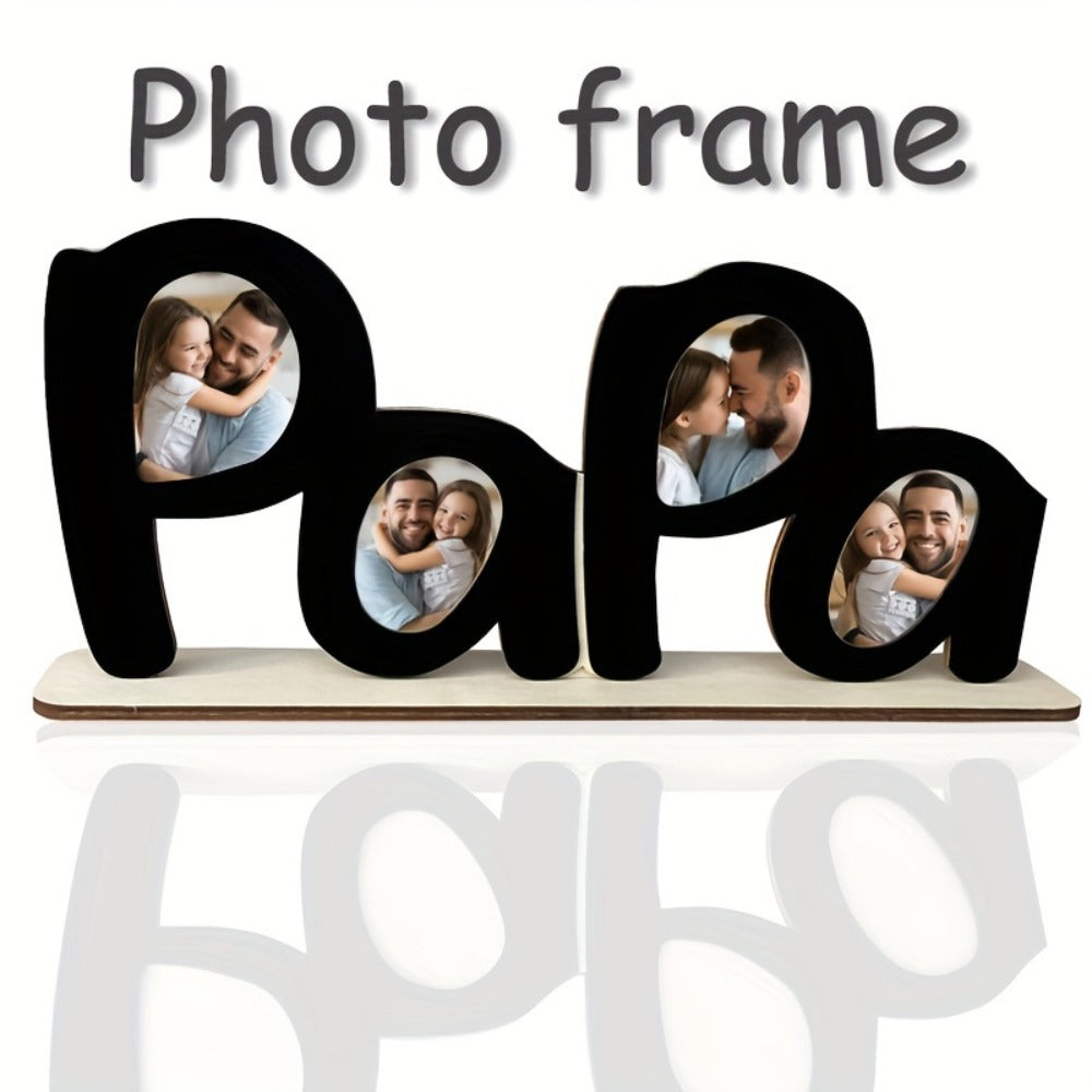 Wooden Photo Frame Papa Circular Classic Design Desktop Display Sentimental Gift for Dad Husband Grandfather Father's Day Birthday Christmas Home Decor Durable Wood Picture Frame