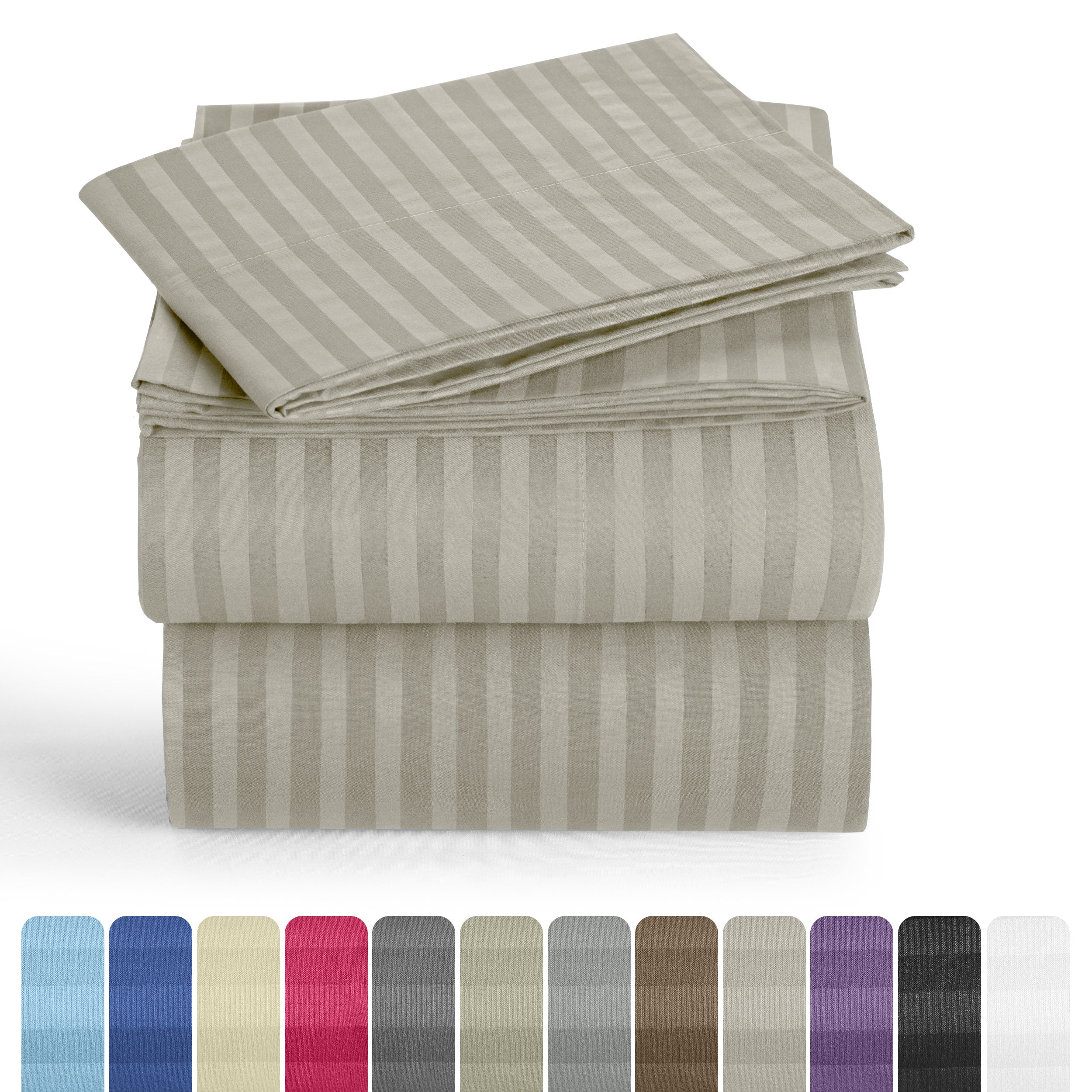 Bed Sheets Set 4/3 Piece Striped - Deep Pocket Fitted Sheet, Soft Breathable Cooling Microfiber Bedding with Pillowcases, Wrinkle Fade Stain Resistant, Hotel Luxury Quality for All Bed Sizes