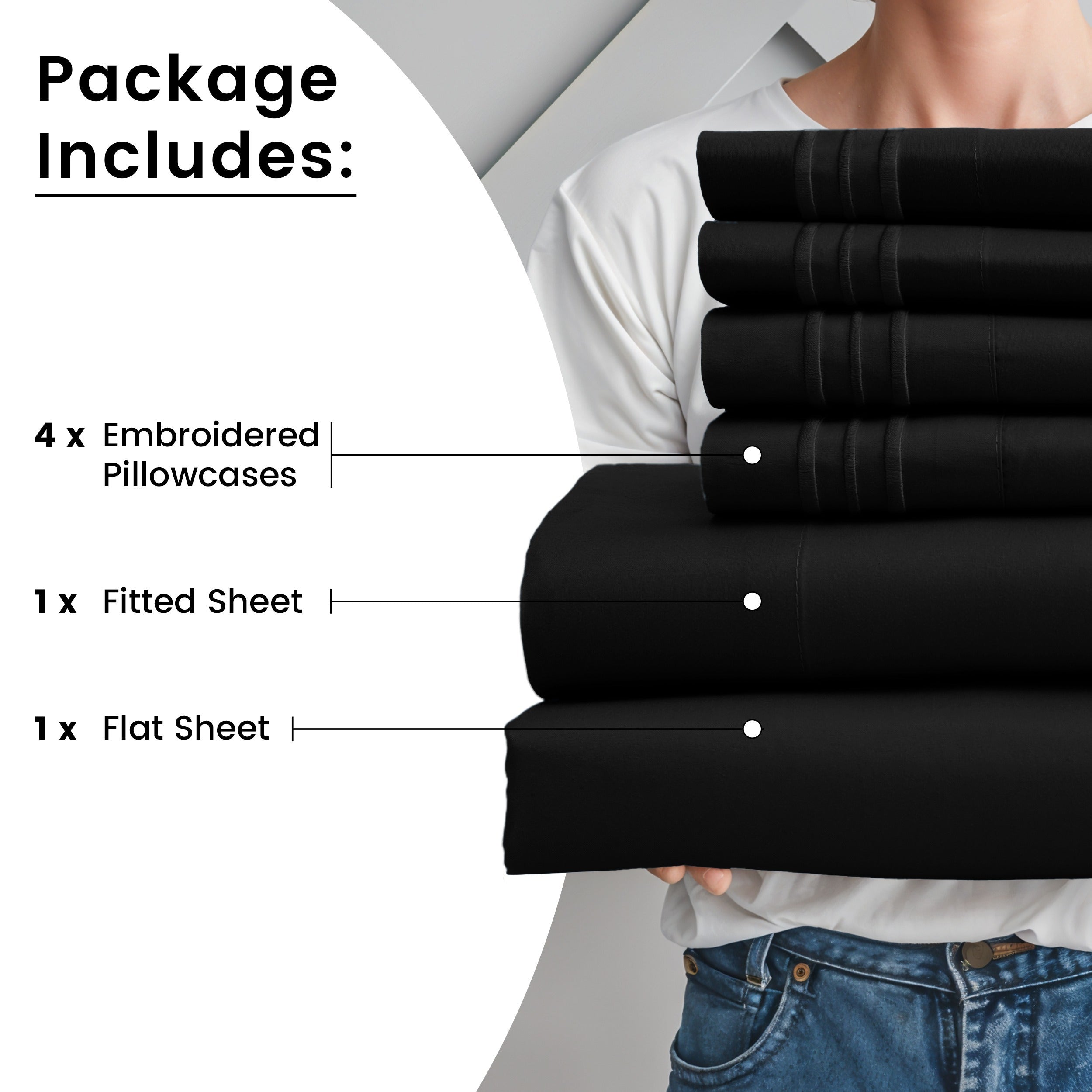 Fitted Sheet Set 6-Piece Brushed Polyester Deep Pocket Bed Sheets 20 Colors Hotel Luxury Soft Bedding with Embroidered Pillowcases