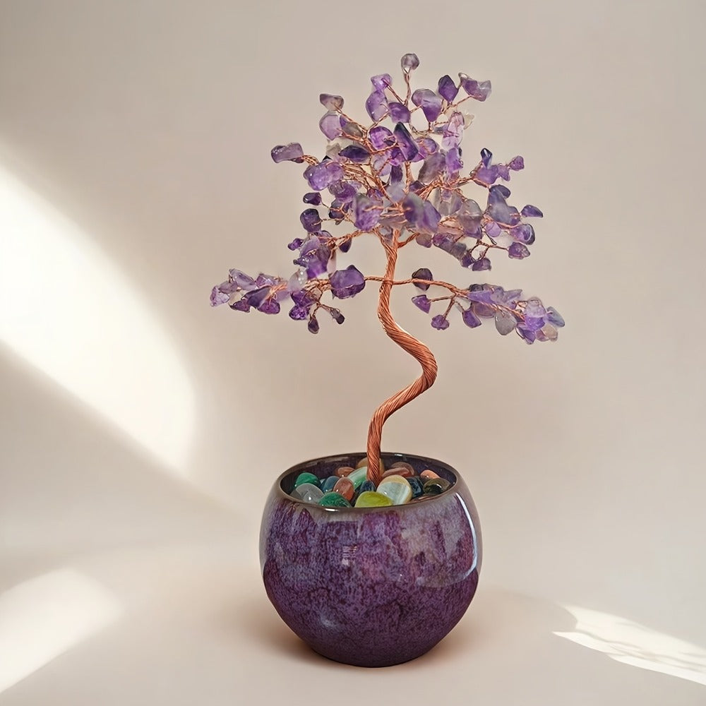 Natural Crystal Gemstone Tree with Ceramic Base 7 Inch Handmade Healing Stone Bonsai Tree Desktop Ornament for Home Office Decor Birthday Valentine Christmas Gift 13 Colors 180mm