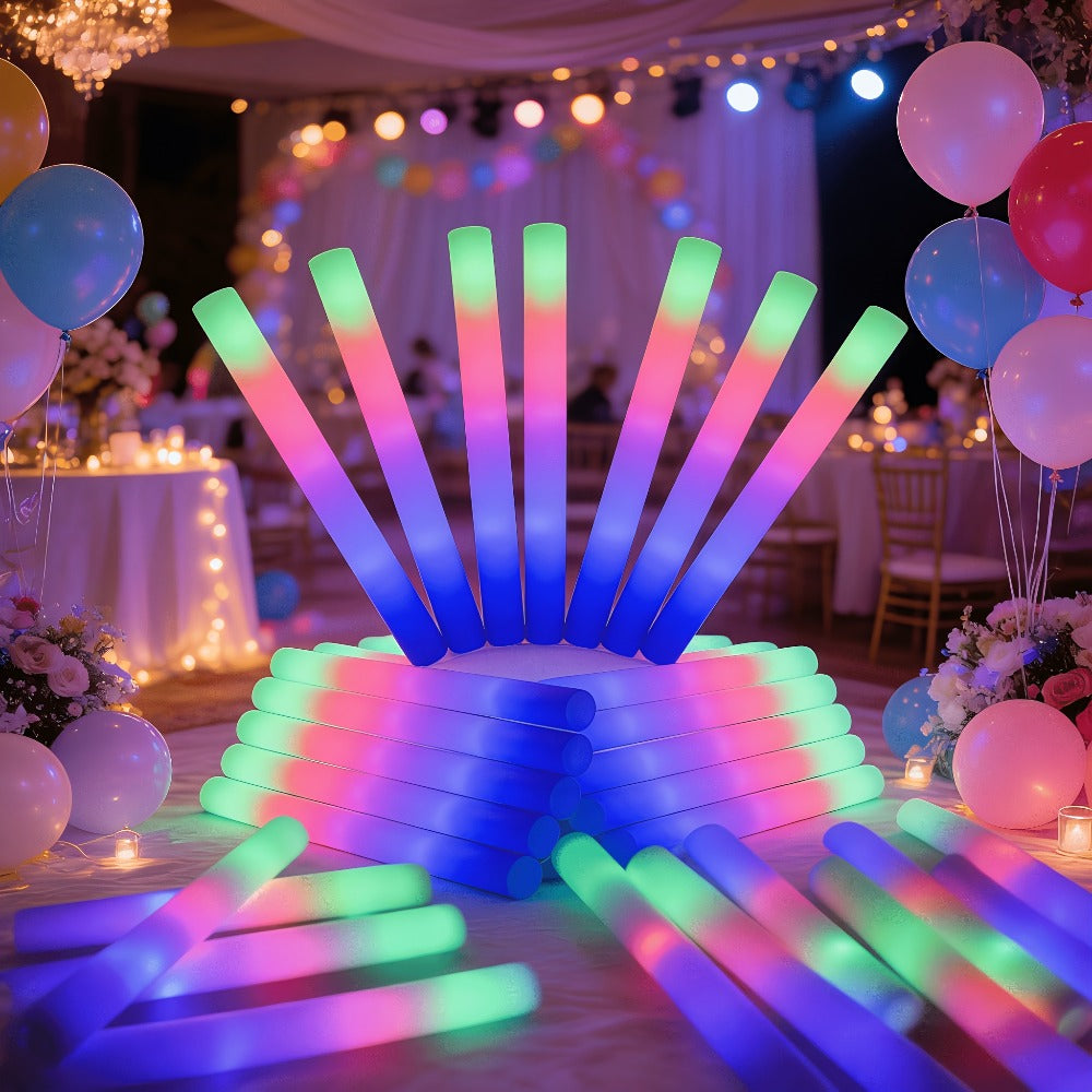 Foam Glow Sticks Set 103pcs 70pcs 40pcs ¨C LED Light Up Foam Sticks 3 Flashing Modes Assorted Colors Bulk Pack for Party Wedding Birthday Concert Rave Glow Night Event