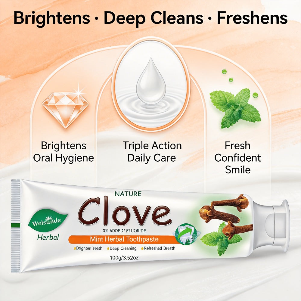 Herbal Toothpaste with Clove & Mint ¨C Fluoride Free Deep Cleaning Whitening Toothpaste for Sensitive Gums, Natural Breath Freshener with Herbal Extracts, Daily & Travel Oral Care for Adults & Kids