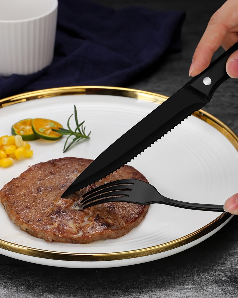 Stainless Steel Flatware Set with Steak Knives ¨C 24/48 Piece Silverware Set Service for 4 or 8, Mirror Polished Cutlery, Dishwasher Safe, Silver & Black