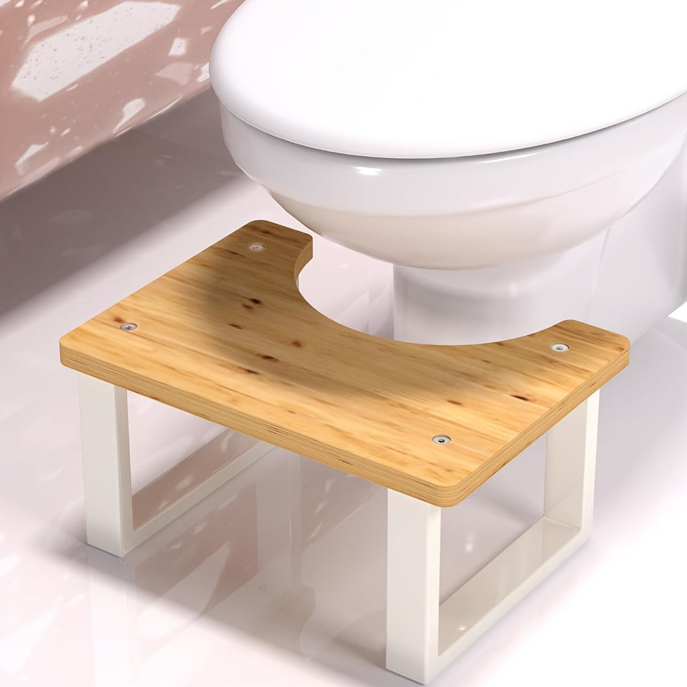 Squat Toilet Stool with Non-Slip Bamboo Surface - Ergonomic Bathroom Foot Rest for Adults, 400 LBS Capacity, Wide Stable Base, 7-Inch Height, Stain & Crack Resistant, Fits Most Toilets, White & Black