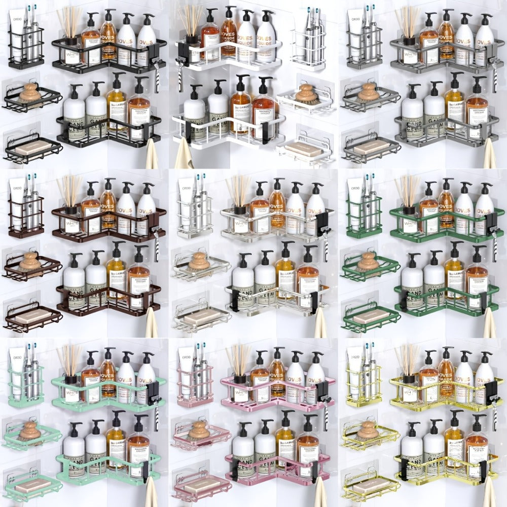 Corner Shower Caddy 5 Pack with Soap Holder & 4 Removable Hooks ¨C Rustproof No Drill Shower Shelf Organizer for Inside Shower