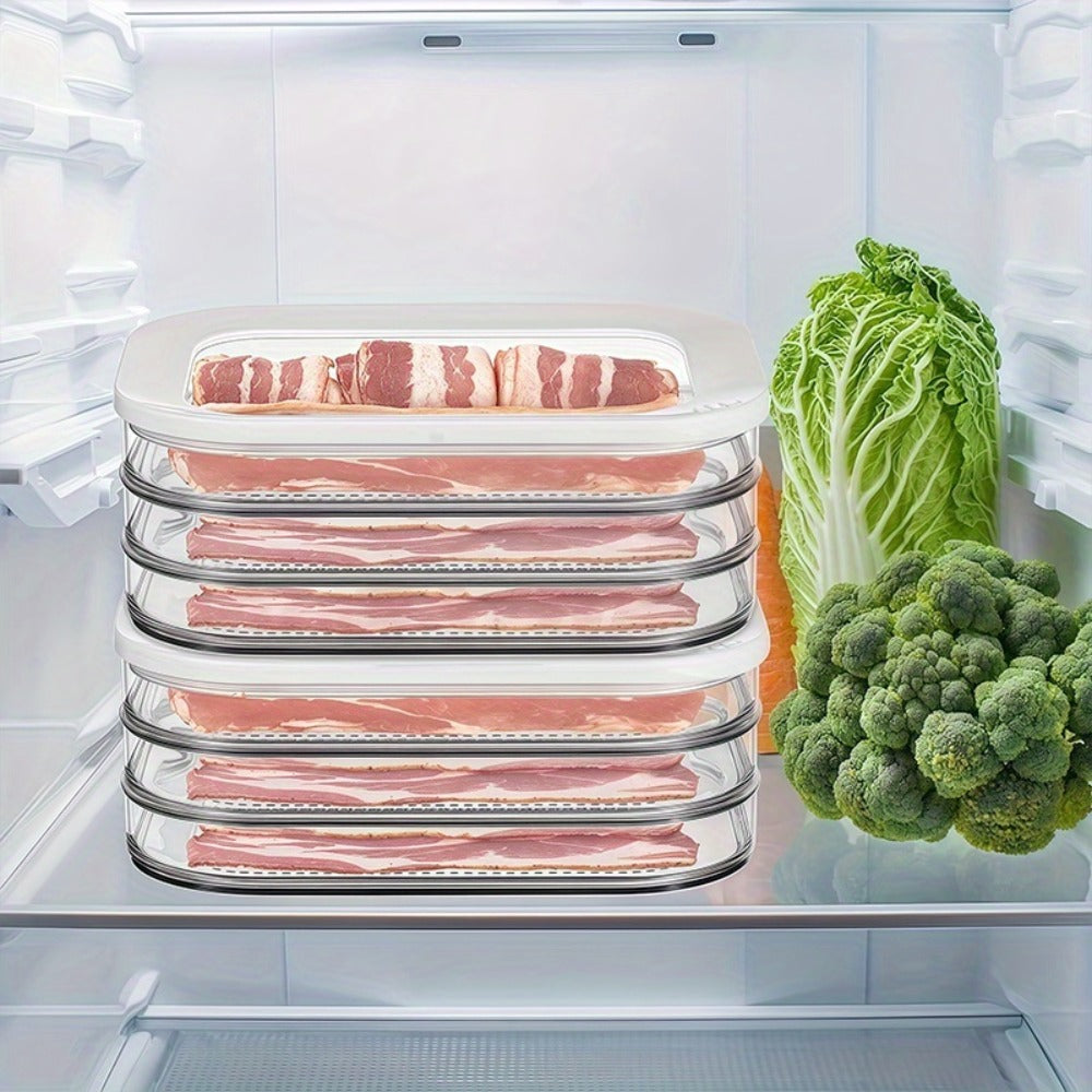 Stackable Refrigerator Organizer Containers 4-Tier with Lids ¨C Meat Preservation Box, Food Storage for Vegetables, Fruits & Cooked Meats, Fridge Organization Set