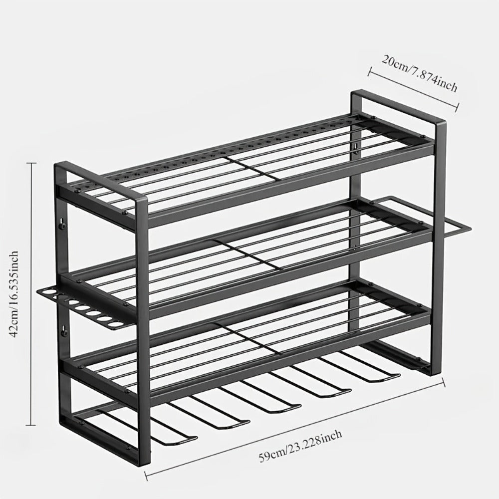 Wall Tool Storage Rack Heavy Duty Metal Organizer - 4 Layer Cordless Drill Holder Clamp Bracket Workbench Wall Mount Space Saving Workshop Garage Storage