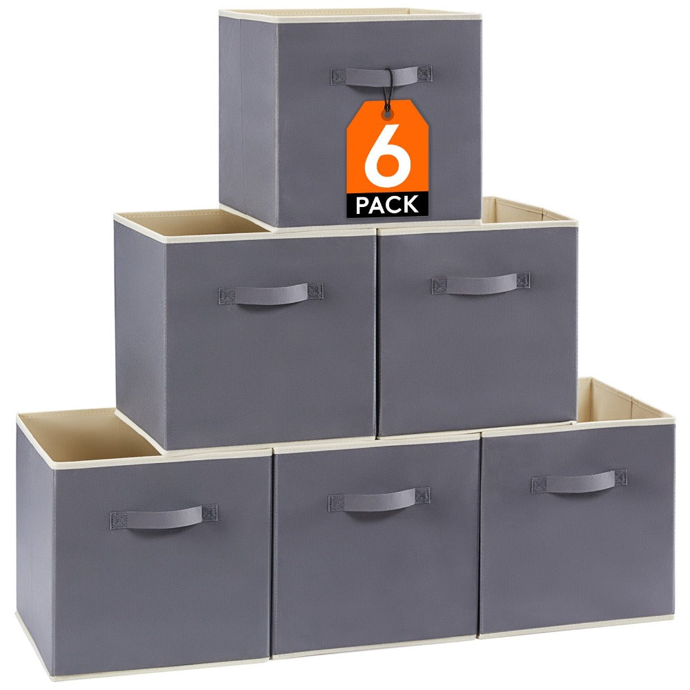 Collapsible Storage Cubes Set of 6 Foldable Fabric Bins Cube Storage Organizer Baskets 11 & 13 Inch Decorative Organizing Bins for Closet Shelf Bedroom Living Room Office