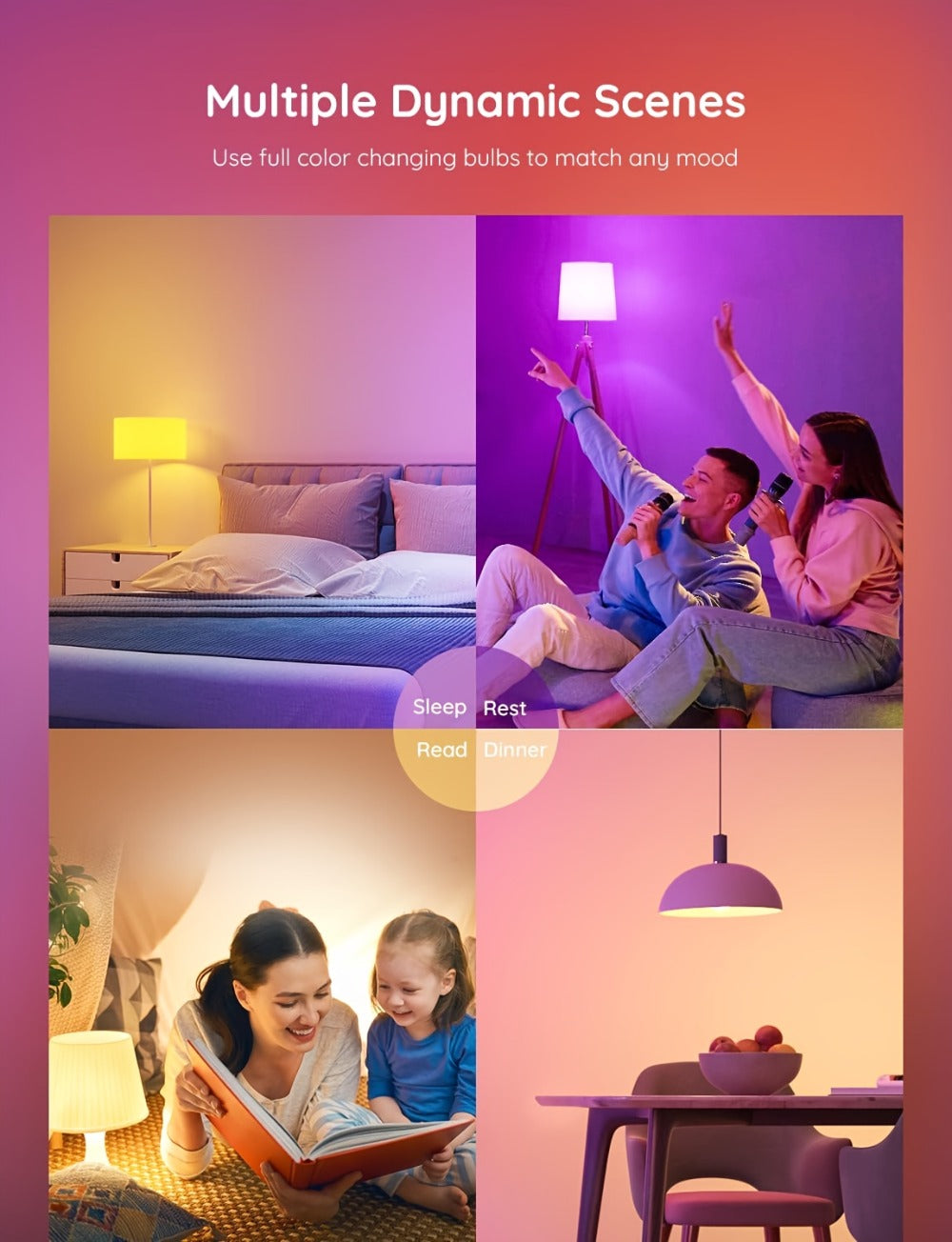 Smart Light Bulbs RGBCW Color Changing A19 E26 9W 800LM WiFi Bluetooth LED Bulb Compatible with Alexa Google Home 16 Million Colors Music Sync Dimmable for Bedroom Living Room Party Halloween Decor 2 4 6 Pack