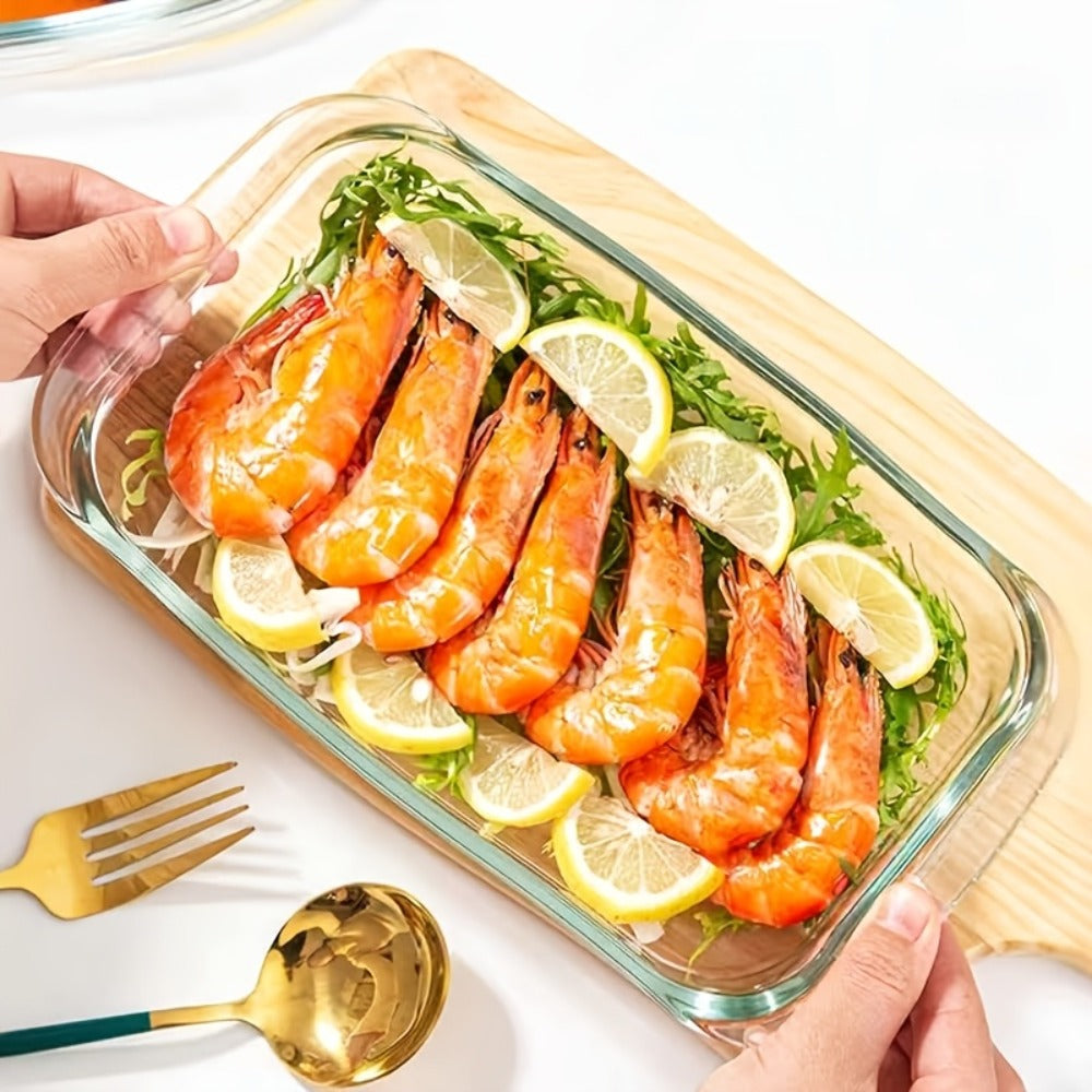 Glass Baking Dish with Lid, 1.9 Qt Rectangular Glass Loaf Pan with Handles, Oven & Microwave Safe Airtight Food Storage Container, Stackable Glass Bread Pan for Baking Bread Cakes, with Silicone Brush