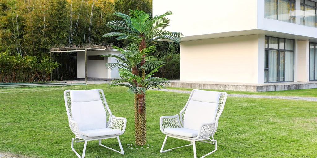 Artificial Palm Tree Outdoor 8FT & 10FT ¨C Large UV Resistant Faux Tropical Palm Plant with Cement Base, Realistic Fake Golden Cane Palm for Patio, Poolside, Balcony & Indoor Home Office Decor