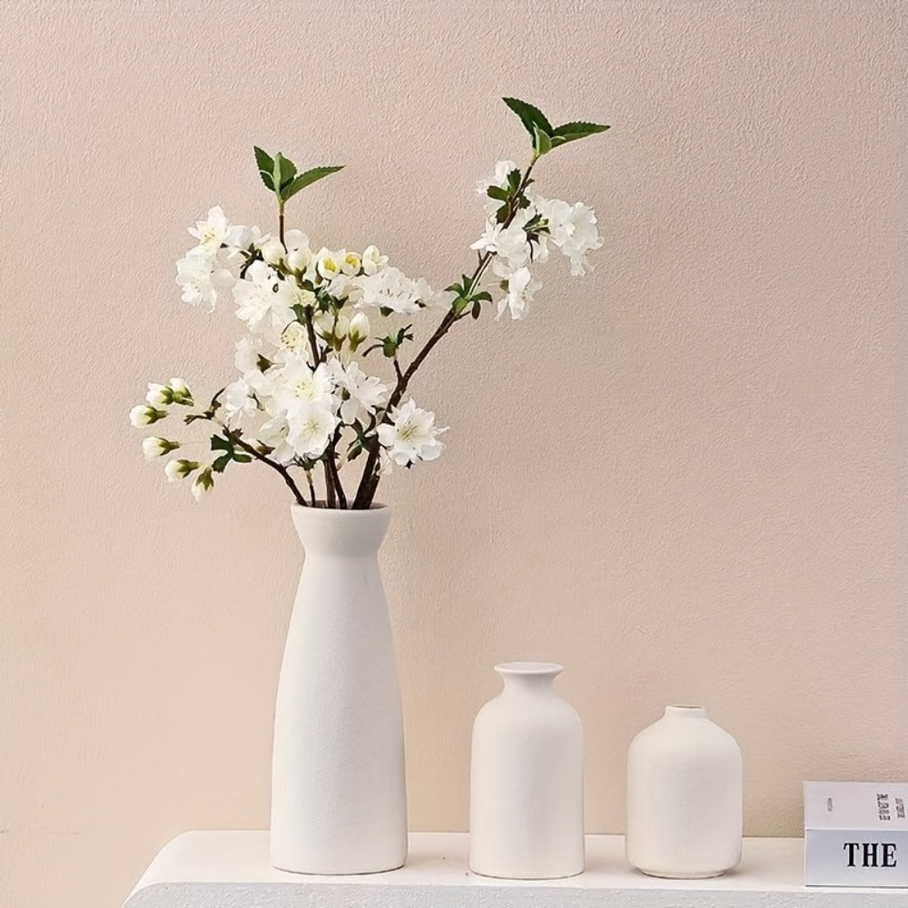 Boho Ceramic Vase Set 3pcs - Matte Nordic Minimalist Geometric Floral Design for Home Decor, Living Room, Entryway, Bookshelf & Bathroom Vanity, Modern Bohemian Decorative Vases, Holiday Gift
