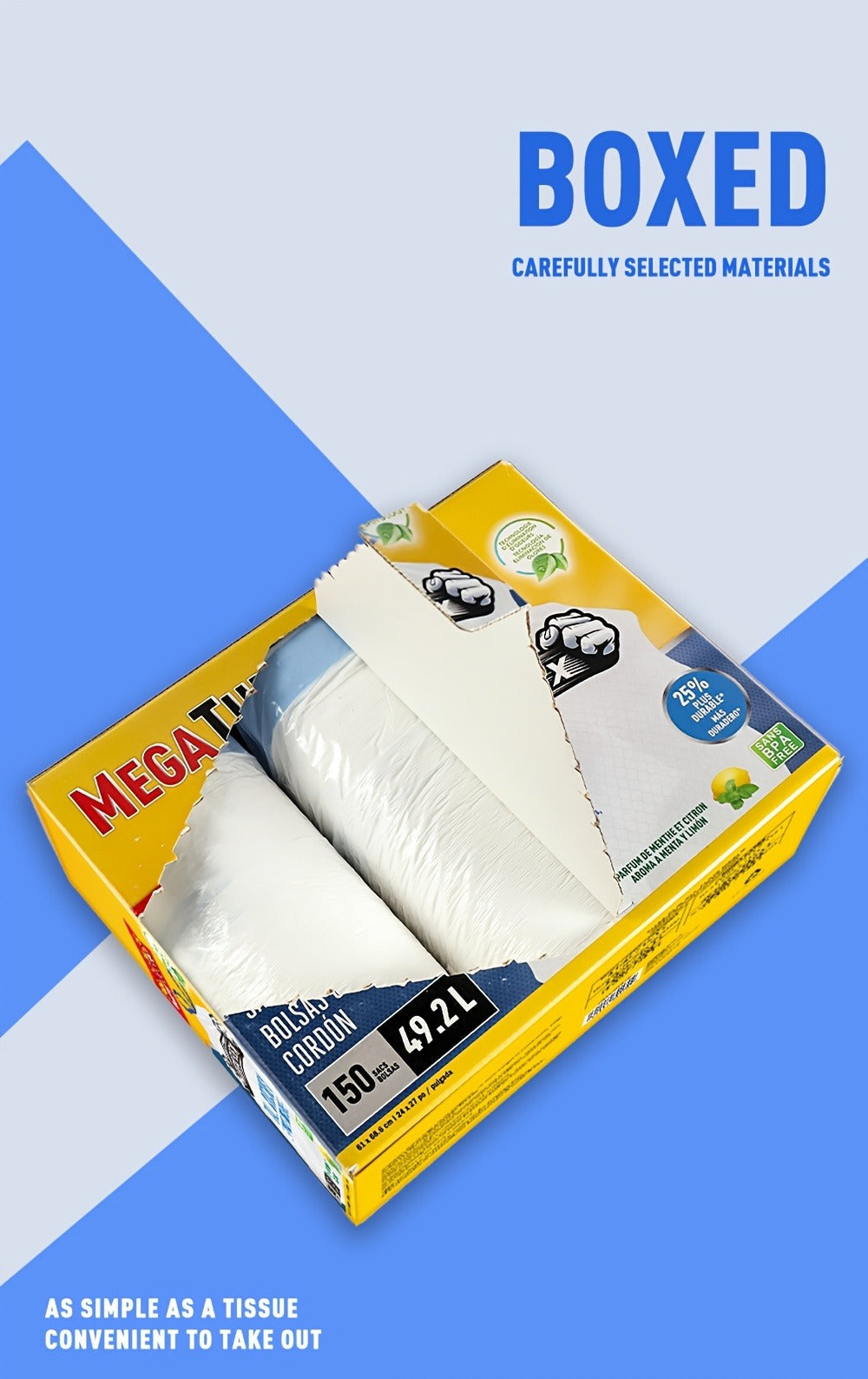 Drawstring Trash Bags 13 Gallon, 150 Count Tall Kitchen Garbage Bags, Puncture & Tear Resistant, Odor Eliminator Technology, Lemon Mint Fresh Scent, Disposable Drawstring Waste Bags for Kitchen Bathroom Office