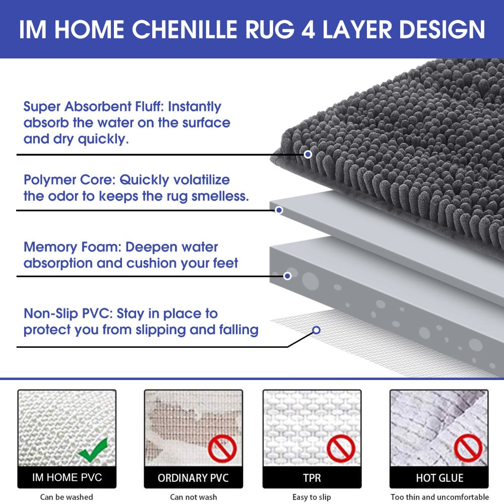 Chenille Doormat Absorbent Non-Slip Washable Indoor Outdoor Mat - Soft Shaggy Entryway Rug for Muddy Paws, Pets & Dogs | Machine Washable Front Door Mat in 18 Colors & 5 Sizes | Anti-Slip Rubber Backing