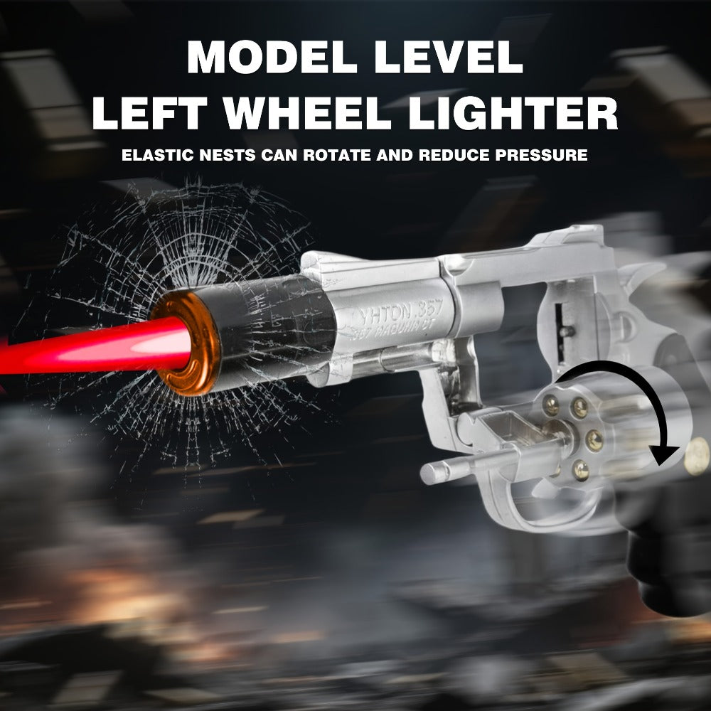 Windproof Butane Lighter with Adjustable Flame | Pistol Revolver & Wheel Design for Camping Outdoor Cooking Grilling BBQ Charcoal Lighting