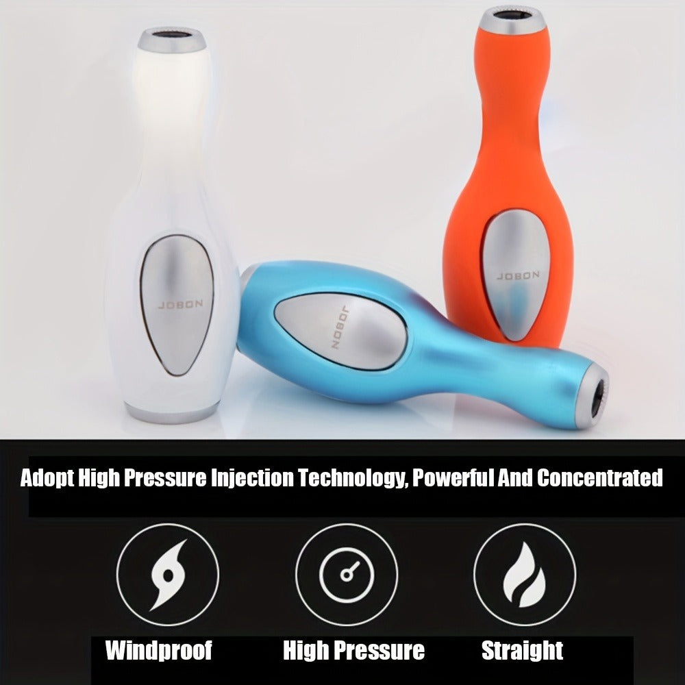Windproof Butane Lighter - Refillable Zinc Alloy Jet Blue Flame Lighter with One-Button Adjustable Flame, Bowling Design Metal Lighter for Outdoor, Camping & Everyday Use (Butane Not Included)