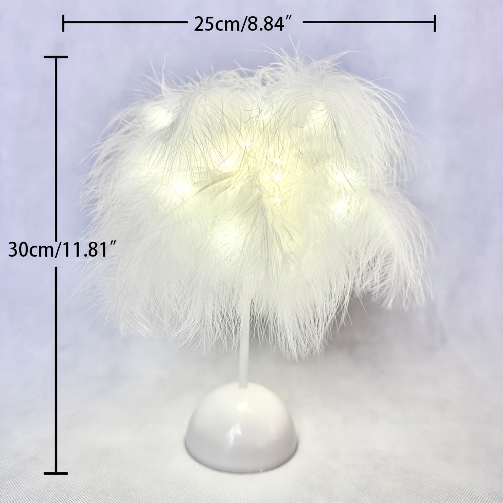 Feather LED Table Lamp ¨C 40-Head Copper Wire Night Light, Romantic Atmosphere Lamp for Bedroom Living Room, Cute Desk Decor Light for Birthday Valentine's Day Gift (White / Pink, 1pc / 2pcs)
