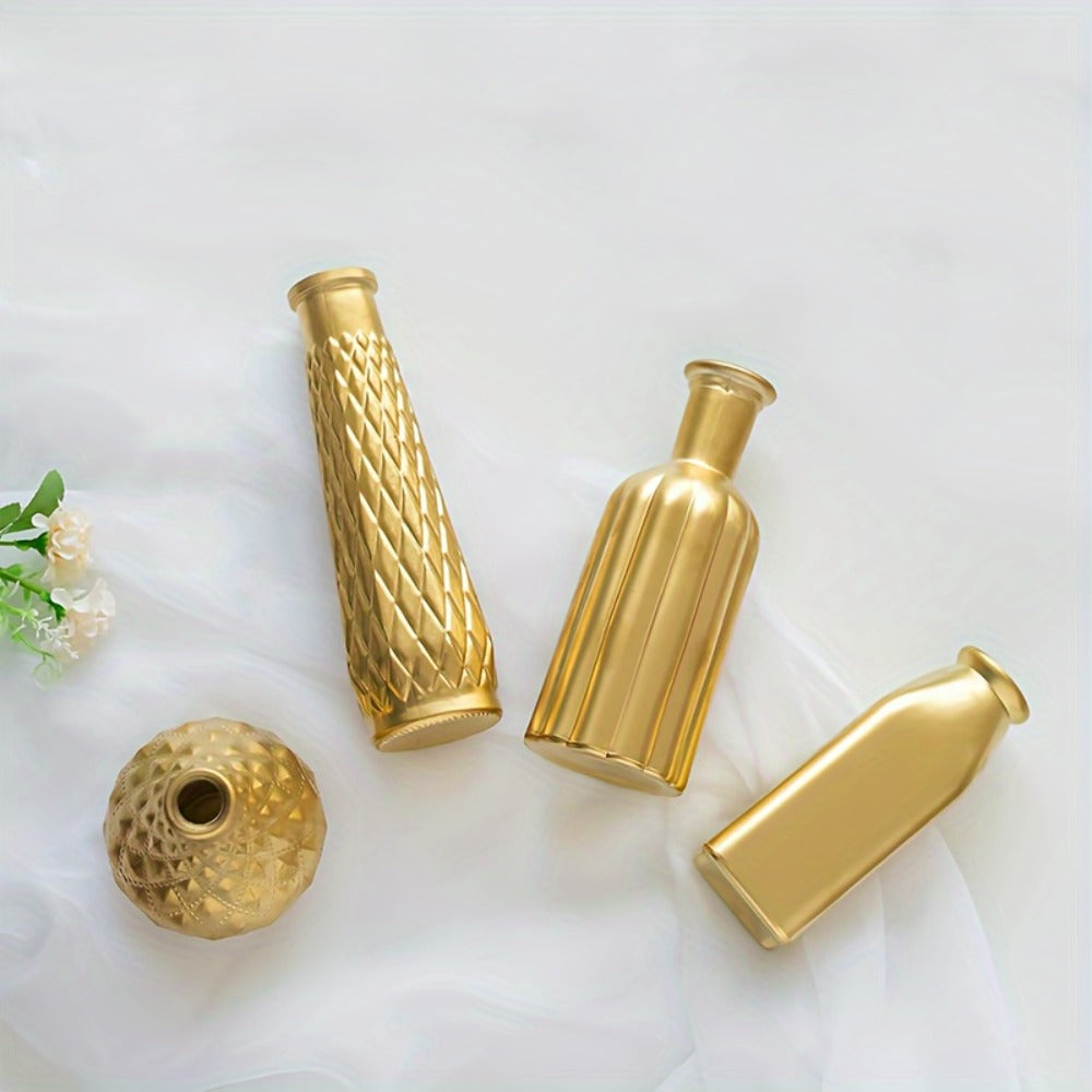 Golden Glass Vase Art Deco Cylindrical Flower Vase, Gold Electroplated Finish, Holds Water, Table Centerpiece for Living Room, Kitchen, Bedroom, Bathroom, Holiday Decor