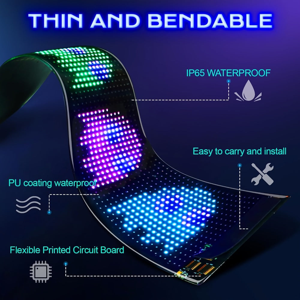LED Scrolling Sign App Controlled Flexible LED Matrix Display Panel Programmable Animated Text for Car Home Party Birthday Holiday Decoration - Multiple Sizes