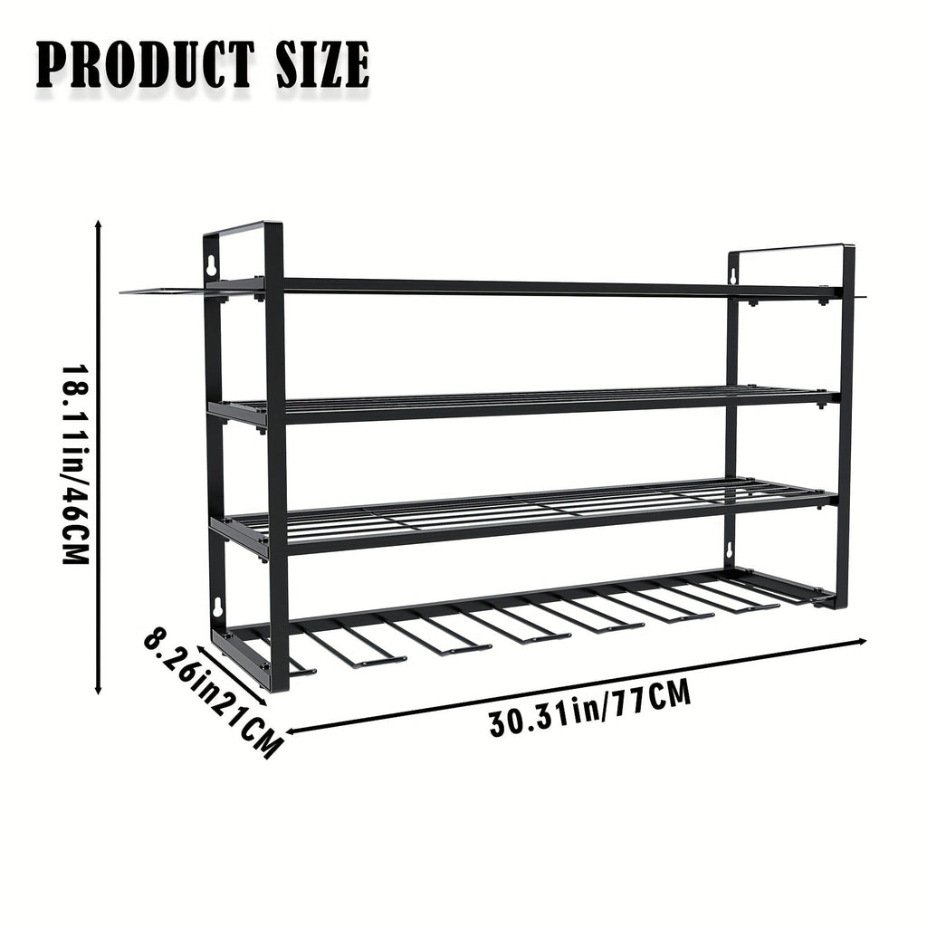 Wall Mount Power Tool Storage Rack, Heavy-Duty 150 Lb Steel 3-Tier & 4-Tier Garage Tool Organizer with 7 Bit Holders ¨C Workshop Shed Basement Wall Storage