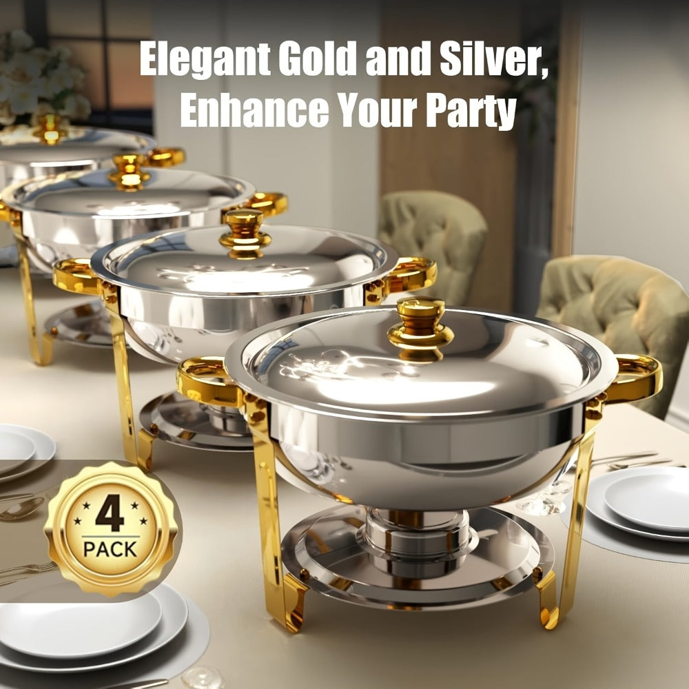 Chafing Dish Buffet Set Stainless Steel Food Warmer 6QT Round Chafer for Catering Events Parties Weddings Banquets, Silver & Gold, 1/2/4/6 Pack Options