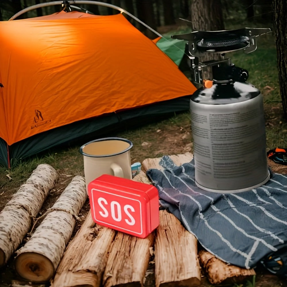 Outdoor Survival Gear Kit 6pcs SOS Emergency Set with Multi-Tool Whistle Compass Fire Starter Paracord Compact Wilderness Survival Tool Kit for Camping Hiking Backpacking Hunting Adventure Red