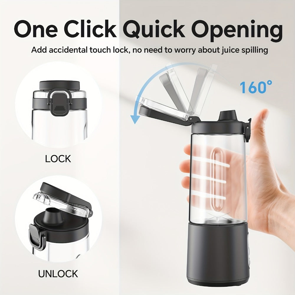 Portable Smoothie Blender USB-C Fast Charge 6-Blade Stainless Steel ¨C Digital Timer Battery Display High-Speed Ice Crush No-Spill Lid | Protein Shake Gym Travel Blender in Black Pink White