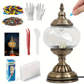 Moroccan Table Lamp Handmade DIY Turkish Lamp Dimmable Glass Metal Brass Bohemian Bedside Night Light with Remote for Bedroom Living Room Office Vintage Boho Home Decor Gift Multiple Colors